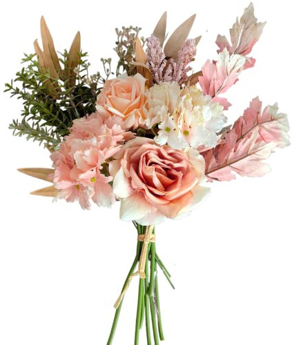 linhaida künstliche Blumen Unechte Rosenblumen Deko Seidenblumen Arrangements Blumenstrauß Kunststoff Blumen Tischdekoration für Zuhause, Küche, Garten, Party Dekor (Champagner Rosa Rose)