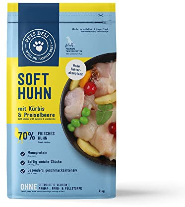 Pets Deli Soft Trockenfutter für Hunde mit Huhn, Kürbis & Preiselbeere ohne Zucker und Gluten 2kg