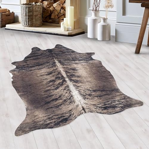 HomebyHome Fell Teppich Flachgewebt Kunstfell Büffell Design Wohnzimmer Schlafzimmer 8 mm Florhöhe Waschbar Weich Tierform rutschfest Braun, Farbe:Braun, Grösse:150x200 cm