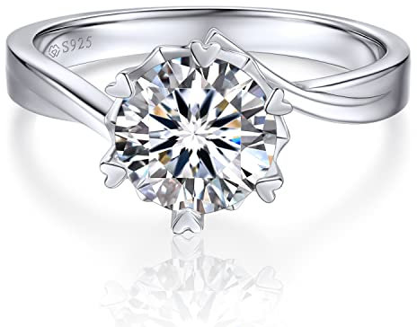 MomentWish Moissainte Ring Frauen, 2 Karat Verlobungsring Damen Promise Ring Wedding Ring mit GRA Zertifikat Geschenk für Frauen -Größe50