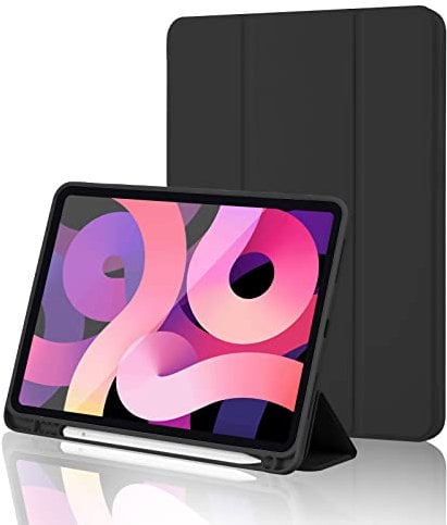 iPad (A16) 11th Generation Case 11 Inch 2025, iPad 10th Generation Case 2022 10.9 Inch with Pencil Holder, Soft TPU Back Slim Smart Protective Trifold Stand Cover, Auto Wake/Sleep, Black