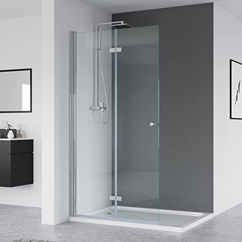 IMPTS walk in dusche 75x185 cm glas Duschwand Duschabtrennung 2-teilig faltbar Duschkabine Rahmenlos,OHNE Duschwanne