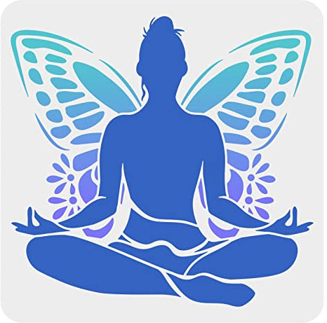 FINGERINSPIRE Yoga Malschablone 30x30cm Wiederverwendbar Yoga Medita Zeichenschablone, Yoga Pose Und Schmetterlingsmuster Schablone Für Zuhause Und Yoga Studio Wand, Holz, Möbel, Tür Dekoration