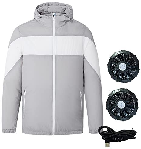 Heavyoff Heat Wearable Cooling Fan Jacket Wearable Fan Cool Jacket Air Conditioned Jacket for Work Sport that Manages Heat Stress, Grey with fan, L
