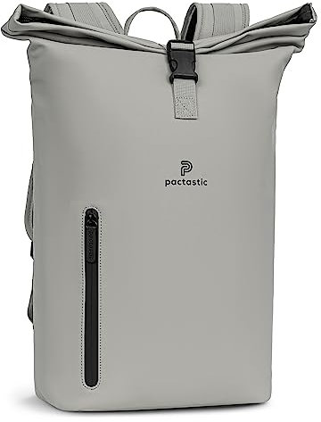Pactastic großer Rolltop Rucksack mit Tragegriff | 660 Gramm leichter Rucksack aus wasserabweisendem veganem Tech-Material | 36 x 15 x 45 cm mit integriertem Schlüsselanhänger und Laptopfach