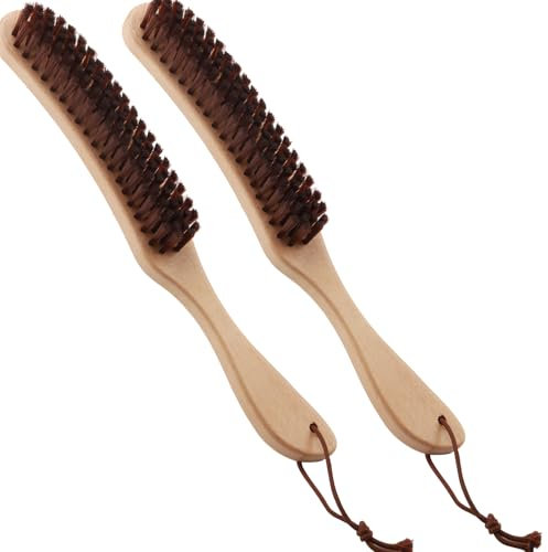 DAKFOOK 2 Stück Kleiderbürste Holz, Fusselbürste für Anzüge, Kaschmir, Wolle, Samt, entfernt Fusseln, Staub, Haare und mehr von Kleidung, Langer Buchenholzgriff