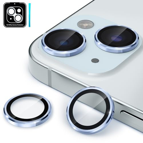 CloudValley Protection Objectif Caméra Arrière pour iPhone 15 6,1 Pouces & iPhone 15 Plus 6,7 Pouces, Accessoire Verre Trempé Anti-rayures Ultra Résistant Individuel Film, Bleu