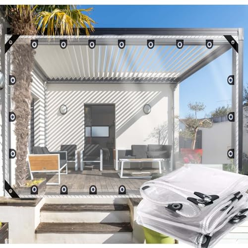 ZHJSHOU Transparente Terrassenplane 2,3x2,4m PVC 0,35 mm Plane mit Ösen | Abdeckplane Wasserdicht Transparent, für Pergola Seitenwand,Balkon Pavillon Regenschutz,lkw, Plane Transparent Nach Maß