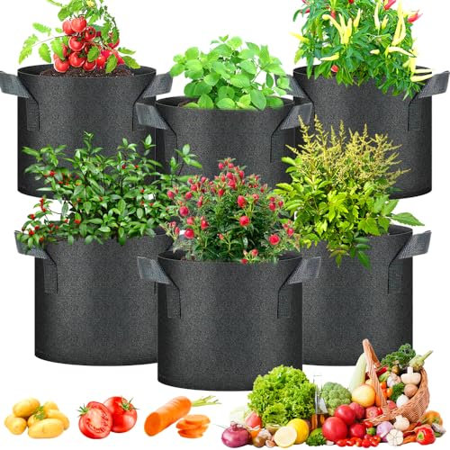 YANGUN 6 Piezas Saco para Plantas, 3 Galones Bolsas de Cultivo, 12L Macetas de Tela no Tejida, con Asas Saco de Plantación para Flores Verduras Papas Zanahoria Tomates Fresas Berenjenas Pepinos