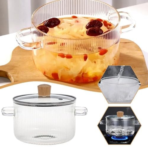 ZIRYXQ Olla de cocina de vidrio con tapa,resistente al calor, utensilios de cocina de vidrio de borosilicato, ollas transparentes para cocinar, utensilios de cocina de vidrio transparente para fideos