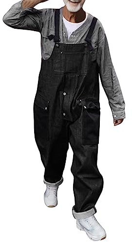 Salopette da uomo Jeans 90 oversize, jeans da uomo, vintage, jeans lunghi con bretelle, pantaloni in denim, pantaloni da lavoro estivi, Nero , L