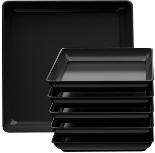 Tectsia Square Plant Saucer 36cm 14 Inch 5 Pack, Planter Trays for Flower Pots, Plant Water Catcher Drip Dishes, Plastic Bottom Watering Plates Indoors and Outdoors - Black