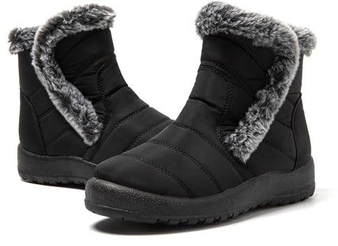 JOMIX Stivaletti Donna Invernali Stivali Bassi Pelosi Imbottiti Pelliccia Sintetica Scarpe Calde con Pelo Comodi da Neve MD9761-1 Nero, 38