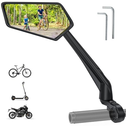 Fahrradspiegel Links mit Extra Großer HD Konvexer Spiegel, Extra Langer Anti-Shake-Arm, 360° Verstellbarer Fahrrad Spiegel für Diverse Fahrräder, E-Bikes, Motorräder Innendurchmesser 15–20mm