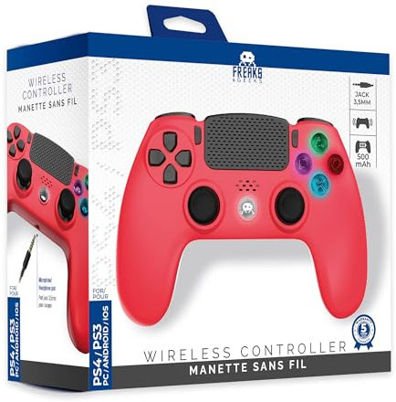 Freaks and Geeks - Manette Sans Fil Rouge pour PS4 Avec Prise Jack rouge