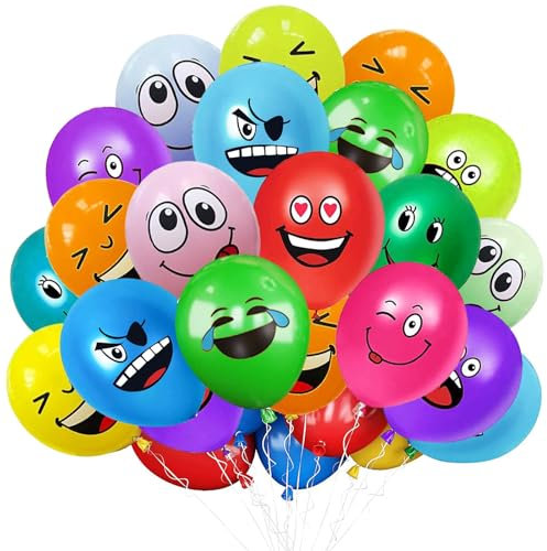 50 Stück Emotion Serie Latex Luftballons,12 Zoll luftballons smiley, Niedlich Lustig Luftballons, Verschiedene emotion luftballon, für Kinder Geburtstag Deko Jungen Mädchen Baby Shower(50)