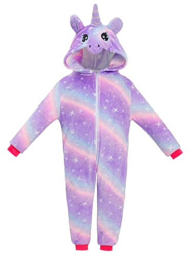 KAKU NANU Pigiama Intero Unicorno Bambina Pigiama Intero Tuta Intera con Cappuccio Unicorno Pile Bambini Costume 8 9 10 Anni Unicorno Bambina Regalo
