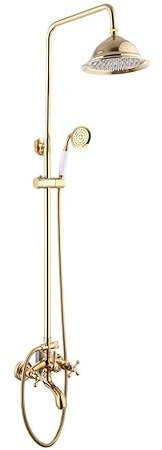 Duschgarnitur Antik Messing Regendusche Gold Duschset Ohne Armatur, Duschkopf mit Schlauch und Halterung Edelstahl Dusche Komplett Duschsystem