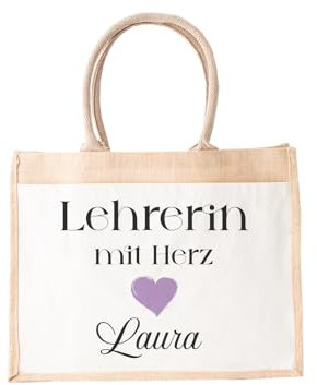 LIEBTASTISCH Jutetasche Shopper personalisiert bedruckt mit verschiedenen Berufen - Einkaufstasche stilvoll & praktisch-Jute-Tasch Jutetasche (Lehrerin, L (42x33x19 cm))