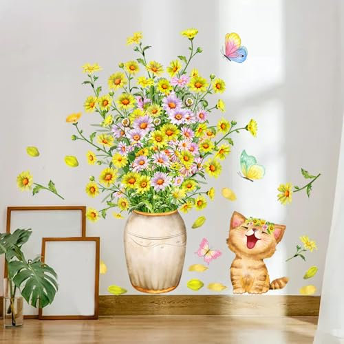 Sushruta Wall Stickers Daisy Cat Wandaufkleber Wohnzimmer Schlafzimmer Kinderzimmer Dekoration