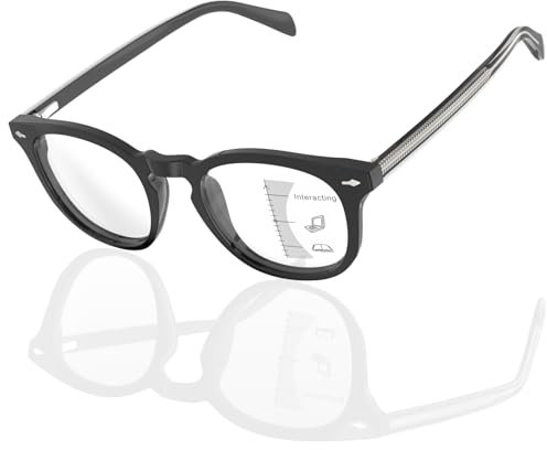 Epavouos Gleitsichtbrille Progressive Multifokale Lesebrille klare Sicht bei Nah- und Mittel- Komfortabel und langlebig (Schwarz, 1.5, x)