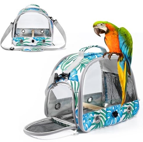Vogeltransportbox mit Sitzstange, Vogeltransportbox mit Bodenschale, atmungsaktiver Vogelkäfig, Papageienkäfig mit praktischem seitlichem Reißverschlussfenster, tragbare Haustiertransporttasche