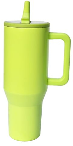 ThreeRs Tumbler with Handle Flip Up Straw 30 oz Leak Proof Vacuum Insulated Stainless Steel Mug, Rubber Base, Traveller, Travel Mugs, Stainless Steel, Silicone Nozzle, Leakproof PCTG Lid (Honeydew)