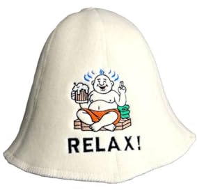 Saunahut Beanie Natur Wollfilz bestickt | humorvolles Design, zur Entspannung, für Banya und Whirlpool