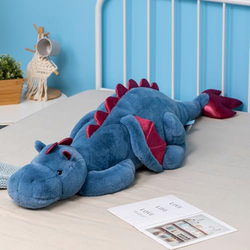 Leahaoe Weighted Stuffed Animal, 90CM Weicher Drachen Spielzeug, 2.2KG Therapeutisches Sensory Toy für Kinder & Erwachsene – Blau/Grün/Rosa/Weiß(90CM*34CM*14CM)