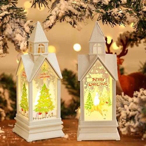 Weihnachtsdeko Laterne,2 Stück Weihnachtslaterne,Laterne Häuser Weihnachtslaterne mit Led,Weihnachtsdeko Innen,Windlicht Weihnachten,Party Supplies Weihnachtsdeko Windlicht Innen Beleuchtete