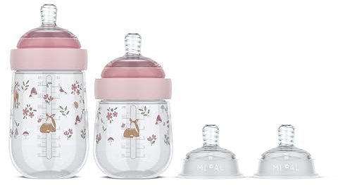 Mepal - Starterset babyflasche Mio Little Dutch - 3-teilig - Anti-Kolik Babyflaschen - Spiralförmiges Design verhindert Verstopfungen - Medizinisches Silikon - Fairy Garden