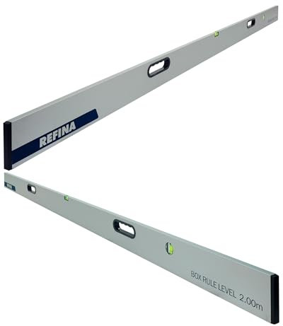 REFINA 6'7 (2.00m) Box Rule Level with 2 Handle Grips, Horizontal & Vertical Spirit Level Vials - 100 x 18mm Slim Box Section Profile for Walls & Floors - Lightweight & Durable Aluminium Construction