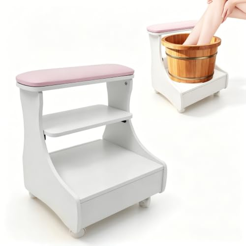 HuKaiL 3-Stufige Pediküre Maniküre Wagen, Fußbad Spa Trolley Portable mit Schubladen und 4 Universalrollen, Maniküre-Wagen Nagelfußbad mit 20Kg Tragkraft für Pediküre Massagen, 52 * 41 * 55cm, Rosa