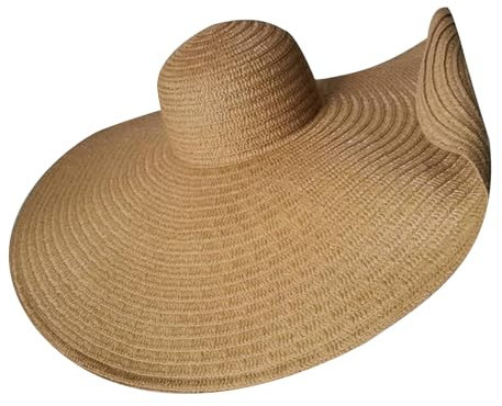 Oversized Straw Beach Hat for Women Extra Large Wide Brims 70cm/27.56in Roll Up Floppy Visor Hats Handmade Sun Hat Summer Foldable Beach Cap (UK, Alpha, One Size, Khaki)