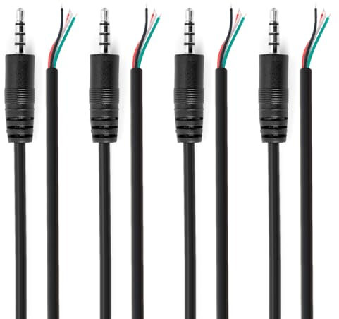 Lot de 4 câbles audio stéréo TRRS 4 broches mâle 3,5 mm vers câble nu, câble auxiliaire de rechange de 30 cm, prise jack 3,5 mm pour casque, casque, haut-parleurs, câble de microphone