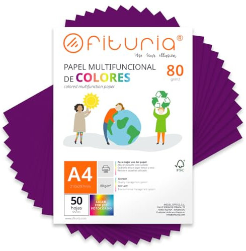 Fogli Colorati, Confezione da 50 Fogli A4 80gr – Carta Colorata per Lavoretti Creativi, Stampante, Scrapbooking – Fogli Colorati – Ideale per Origami, Papiroflexia, Ufficio e Scuola (Viola, 50h)