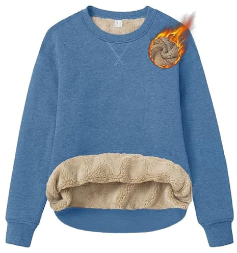 TACVASEN Damen Sweatshirt Pullover Langarm mit Fleece gefüttert Rundhals Langarmshirt Ohne Kapuze Warm Casual für Herbst Winter