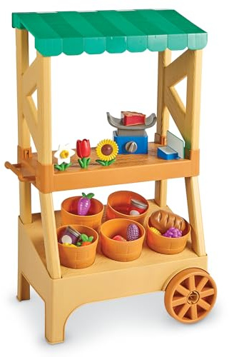 Learning Resources My First Farmstand - Farmers Market Stand Toy for Kids, Rolling Cart with Pretend Play Food, Fruit and Vegetable Baskets, Toddler & Preschool Grocery Shopping Playset