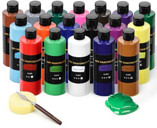 Color More Juego de pinturas acrílicas de 18 x 250 ml, impermeable, resistente a la decoloración y de secado rápido, para artistas, principiantes y pintores aficionados. Ideal para madera, vidrio