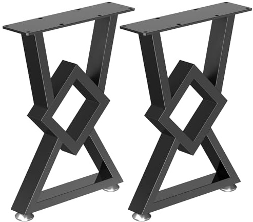 Yawinhe Métal Pieds de Table,2 Pack Rhombus Pied de Table,Noir 30x41.5cm | Pieds de Bureau Réglables,DIY Pieds de Meubles Lourds,Pied de Table Industriel en Fer pour Table Basse,Table à Manger