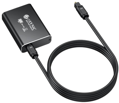 eSynic 192khz Aluminum ARC eARC Audio Extractor with Optical Cable | Support Dolby, DTS5.1, ARC HDMI to Optical Audio Extractor for HDTV to Soundbar Wireless Headphone(Must Connect TV eARC Port)
