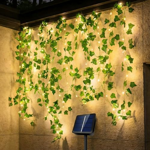 Kimuwote Lichterkette Außen Solar, 12M Efeu Lichterkette mit 120 LED, Solar Lichterkette Aussen Wetterfest 8 Modi für Garten Balkon Terrasse Zimmer Deko(warmweiß)