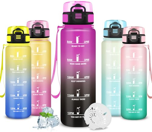 Mujigaga Botella Agua Gimnasio, Botella 1 litro, A Prueba de Fugas, Cantimplora con Filtro, Water Bottle con Cierre de Seguridad, con Boca Ancha, para la Yoga, Senderismo, Hogar, Acampada, Deportes