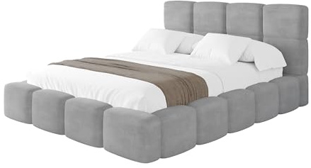 ALTDECOR Polsterbett mit Bettkasten und Lattenrost, Bett mit Matratze H3/H4, Kopfteil, Boxbett, Doppelbett mit Stauraum - NATA 160x200 Grau