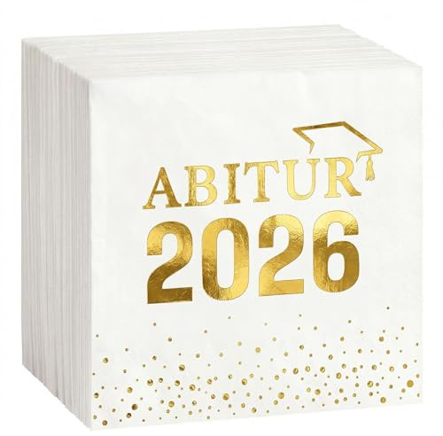 COMOOKA Servietten Abi 2026 Deko Weiß Gold - 40 Stück ABITUR 2026 Servietten zum Abschluss - Abitur 2026 Geschenke - Tischdeko für Abi Abschlussfeiern, Abiball & Graduation Party