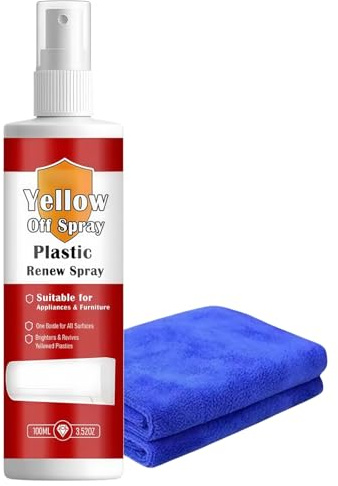 100ml Powerful Plastic Yellowing Remover Spray,Fast Acting Yellow Stain Remover Spray,White Plastic Cleaner with Cleaning Cloth,Heavy Duty,Powerful,Wide and Easy Application,Effective and Quick