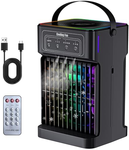 Portable Air Conditioner, 1100ML Evaporative Air Cooler with 3 Wind Speeds, Personal Mini Air Conditioner with 7 LED Light, 2-8 Adjustable Timer, 3 Cool Mist Modes Ice Fan for Bedroom Car Office