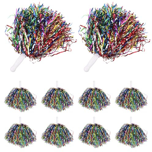 Veemoon 10 Pièces Pompons de Cheerleading Portables en Plastique Coloré pour Danse et Compétition, Accessoire SPT Léger et Résistant pour Animation Sportive