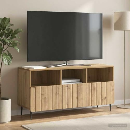 zylophax Mobile porta TV moderno in legno ingegnerizzato rovere artigianale 102 x 34,5 x 50 cm con 3 cassetti estraibili e gambe in acciaio, supporto versatile per soggiorno