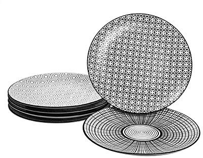 Ard'time Juego de 6 Platos de Postre en Blanco y Negro Komae de Porcelana de diámetro 21 cm, Diseños Panachos Geométricos, 21,5 x 21,5 x 2 cm, 6